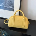 Bright yellow pebbled leather Boston bag with top handles and detachable crossbody strap - Yellow Without Pendant