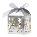 Silver laser-cut snowman gift box with metallic finish and lavender chiffon ribbon bow - Reflective Silver
