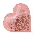 Caja de dulces de boda rosa en forma de corazón cortada por láser con elegante cinta blanca - Rosa