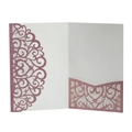 Detail of pink glitter laser-cut invitation with intricate heart vine pattern - Pink