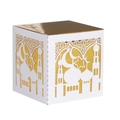 White and gold Ramadan gift box featuring laser-cut mosque and moon star patterns - 5*5cm / White