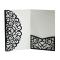 Navy glitter laser cut invitation cover with intricate floral patterns for weddings - Dark Blue