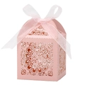 Detailed macro view of laser-cut mandala floral pattern on pink pearlescent gift box - 5*5*8CM / Pink