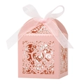 Scatola regalo rosa tagliata al laser con motivi a cuore e fiocco in nastro bianco - Rosa