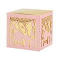Detail of pink cardstock gift box with gold foil lining and laser-cut mosque motifs - 5*5cm / Pink
