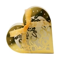 Golden heart-shaped hollow favor box with intricate laser-cut floral patterns and yellow ribbon - Reflective Gold