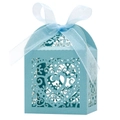 Scatola per caramelle celeste traforata a cuore con nastro per bomboniere - Blu Tiffany