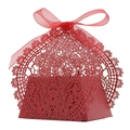Red laser-cut lace candy box with ribbon bow for weddings and parties - Pearlescent Red