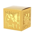 Detail of gold hollow-out gift box with laser cut mosque, moon and star patterns - 5*5cm / Gold