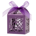 European laser cut heart purple wedding candy gift box with elegant organza ribbon - Dark Purple