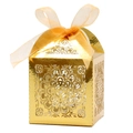 Boîte à bonbons blanche découpée au laser avec nœud en organza orange pour mariage - 5*5*8CM / Or Réfléchissant