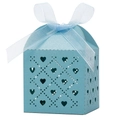 Laser-cut light blue candy box with heart hollow patterns and a soft organza ribbon bow - Tiffany Blue