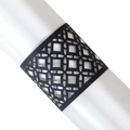 Elegant black hollow-out napkin ring with geometric laser-cut pattern for wedding decor - Black