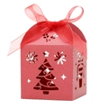 Boîte cadeau de Noël rouge découpée au laser avec ruban pour bonbons et chocolats festifs - 5x5x8CM / Rouge Perlé