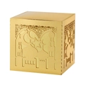 Macro detail of laser-cut mosque and moon patterns on a matte gold gift candy box - 5*5cm / Reflective Gold