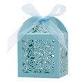 Caja para recuerdos de boda azul claro cortada con láser con flores y lazo de cinta - Azul Tiffany