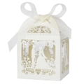 Caja de caramelos detallada cortada con láser con cinta blanca para bodas - Marfil