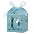 Scatola bomboniera azzurra tagliata al laser con nastro e sagoma degli sposi - Blu Tiffany