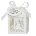 Laserschnitt Hochzeitsgastgeschenk Box in Weiß mit Brautpaar Silhouette und Anhänger - 5*5*8CM / Elfenbein