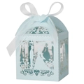Detalle de caja de dulces azul claro con corte láser de corazón y cinta blanca - Azul Pálido Perla