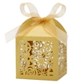 Boîte cadeau dorée découpée au laser avec motifs floraux et ruban en organza assorti - 5*5*8CM / Or