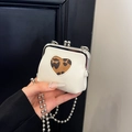 Mini sac à bandoulière blanc en cuir avec découpe cœur léopard et chaîne argentée - Style Cœur / Blanc