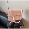 Glossy light pink patent leather crossbody bag with adjustable strap and gold metal lock - Pink
