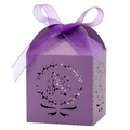 Boîte cadeau violette découpée au laser avec motifs floraux et ruban en organza assorti - 5x5x8CM / Violet foncé