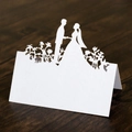 Élégante carte de table de mariage blanche découpée au laser avec silhouette de mariés - 10x10 / Blanc