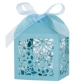 Laser-cut light blue wedding favor box with floral patterns and matching ribbon bow - 5*5*8CM / Tiffany Blue