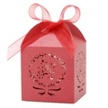 Boîte à bonbons de mariage rouge découpée au laser avec motifs floraux et nœud en organza - 5x5x8CM / Rouge Perlé
