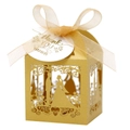Close-up of laser-cut wedding favor box with gold ribbon and thank you tag - 5*5*8CM / Gold