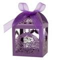 Purple laser-cut peacock candy box with elegant ribbon for wedding party favors - Dark Purple