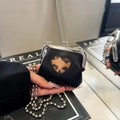 Mini black leather crossbody bag with leopard print heart cutout and silver chain - Heart Style / Black