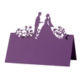 Purple laser cut wedding table card with elegant bride and groom silhouette design - 10*10CM / Dark Purple