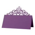 Marque-place de mariage violet foncé découpé au laser avec motifs de croix et couronne - 10*10CM / Violet foncé