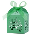 Green hollowed-out Christmas tree favor box with ribbon and top star cutout design - 5*5*8CM / Dark Green