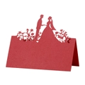 Elegant red laser-cut wedding place card featuring a bride and groom silhouette design - 10*10CM / Pearlescent Red