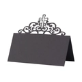 Marque-place découpé au laser avec croix noire pour mariages et fêtes religieuses - 10*10CM / Noir