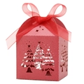 Red laser-cut Christmas tree candy box with matching ribbon and festive bow design - 5*5*8CM / Pearlescent Red