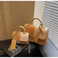 Sacs à main chic en tissage bicolore beige et kaki avec bandoulière en chaîne - Blanc et Khaki Grand