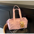 Sac fourre-tout en toile rose avec cordon de serrage, poches et breloque ours mignon - Avec Pendentif / Rose