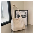Sac fourre-tout chic en paille tissée beige pour femmes avec motif à vagues et bandoulière - Blanc Cassé