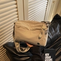 Borsa a tracolla in nylon beige multi-tasca con cinturino logato SJCHAO - Bianco Sporco
