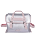 Sac à dos cabas grande capacité en cuir argenté métallisé et finitions roses chic - Argenté