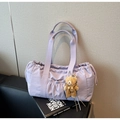 Sac cabas en nylon lavande avec poches plissées et breloque petit ours en peluche - Avec Pendentif / Violet