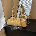 Sac à bandoulière baguette jaune chic avec texture croco et fermeture éclair argent - Brun Vintage