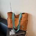 Sac fourre-tout en toile marron avec poignées bleu sarcelle et broderie chaton - Marron