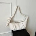 Bolso hobo plisado marfil minimalista con correa anudada y cuero sintético granulado - Blanco Roto
