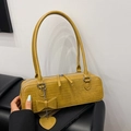Sac à bandoulière cylindrique jaune gingembre avec gaufrage croco et nœud décor - Brun Vintage